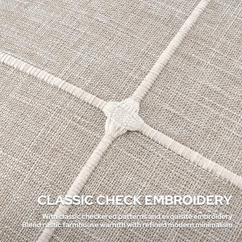 HOMEIDEAS Decorative Plaid Throw Pillow Covers 20x20 Set of 2, Tan Farmhouse Pillow Covers, Neutral Faux Linen Cushion Cov...