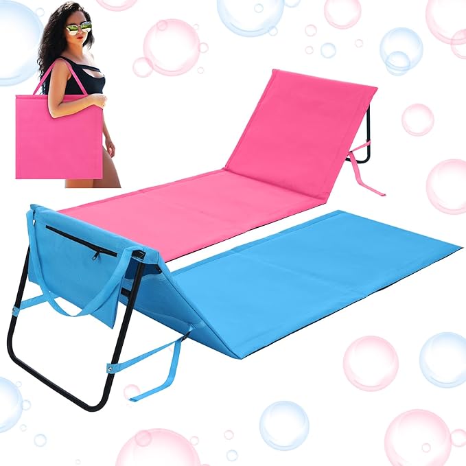 Lineshading 2 Pack Folding Beach Lounge Chair for Adults Couple Portable Sun Lounger Lightweight Tanning Mat with Storage ...