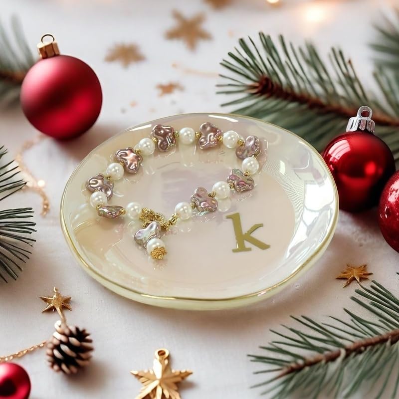 COLLECTIVE HOME - Iridescent Jewelry Tray, 4.75-Inch Personalized Lowercase Embossed Lettering, Lustrous Multicolored Fini...