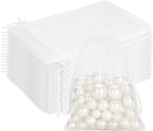 G2PLUS 100PCS White Organza Bags, 4x6 in Sheer Mesh Drawstring Gift Bags, Jewelry Pouches Candy Bag for Wedding Favors, Ch...