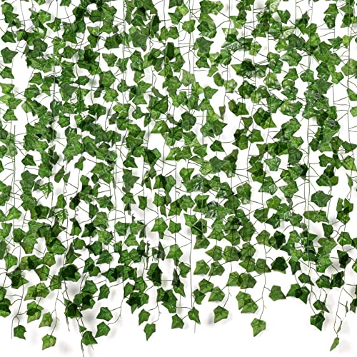 Fake Vines for Room Decor(12 Pack 84 Feet) Aesthetic Artificial Plant Ivy Leaves Hanging Greenery Garlands for Home Bedroo...