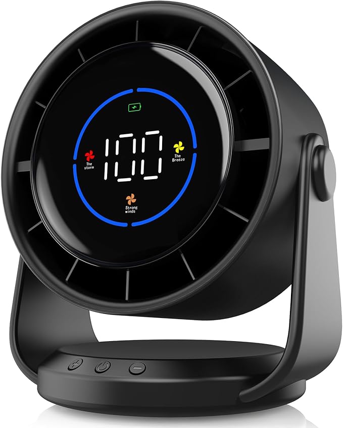 YOSHENMO Desk Fan, Turbo Table Fan for Bedroom, 100-Speed Digital Display, Low Noise, 105° Adjustable Tilt, 7.5-inch, Rech...