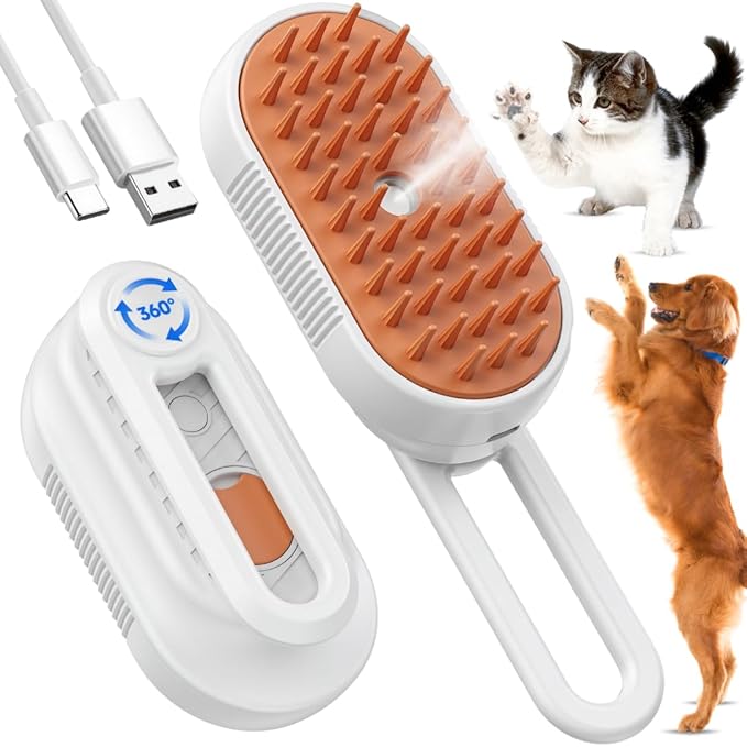 Innosel Cat Steam Brush for Shedding, 4-in-1 Rechargeable Pet Grooming Brush for Cats & Dogs, Anti-Static, Massage, Cleani...