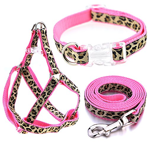 Mile High Life Leopard Dog Harness Collar Leash Set, Adjustable No Pull Dog Halter Harness for Small Breed Dogs, Easy Cont...