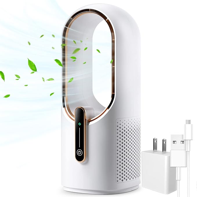 KONSIDEN Desk Fan Bladeless, 11.8 Inch Office Fan Small, Quiet, 3 Speed Adjustment, Touch Control, Easy to Clean, Desk Fan...