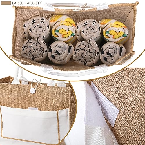 ZOOFOX 6 Pack Jute Tote Bags, 16.5"x 13"x 7" Large Burlap Tote Bag with Handles, Beach Bag for Women, Grocery Bridesmaid B...