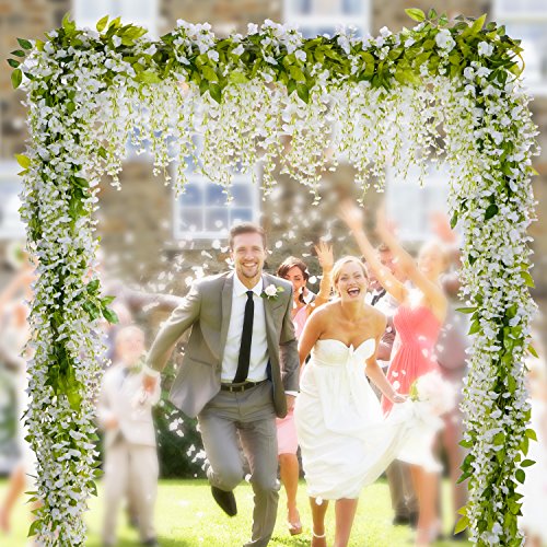 Lvydec Wisteria Artificial Flowers Garland, 4Pcs Total 28.8ft White Artificial Wisteria Vine Silk Hanging Flower for Home ...