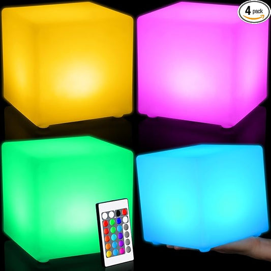 Frienda 4 Pcs Light up Cubes Cool Cosmic Cube Lights 16 Colors LED Mood Lamp Waterproof LED Light Cube for Nursery Home Pa...