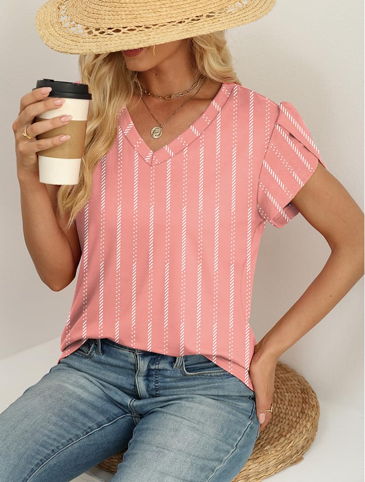 WIHOLL Womens Tops Dressy Casual Petal Sleeve Summer Spring Short Sleeve V Neck Shirts Work Business Vacation Clothes 2026