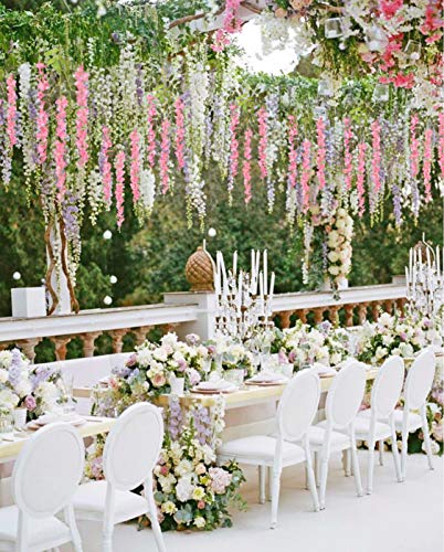 DearHouse 6 Pack Artificial Fake Wisteria Vine Ratta Hanging Garland Silk Flowers String Party Home Wedding Decor, 3.75 Fe...
