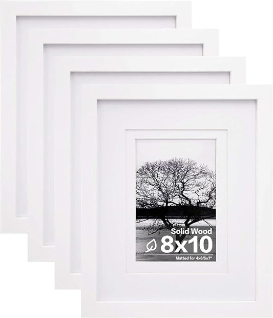 Egofine 8x10 Picture Frames Set of 4, Made of Solid Wood Covered by Plexiglass 4x6 and 5x7 with Mat or 8x10 without Mat, f...
