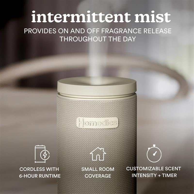 Homedics SereneScent Mini Fabric Rechargeable Waterless Diffuser, Cordless Aromatherapy Device, Use with SereneScent Oil 1...
