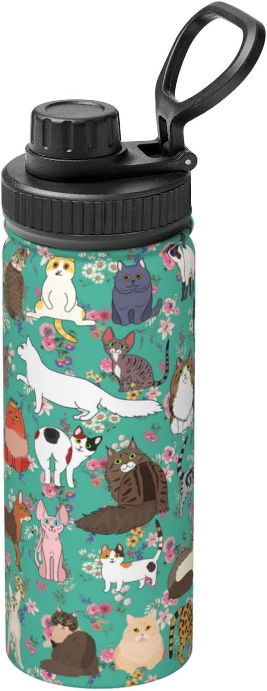 Cat Gifts Cat Water Bottle 18 Oz Stainless Steel Stainless Steel Vacuum Insulated Bottle Leak Proof Cup For Hot Or Cold Dr...