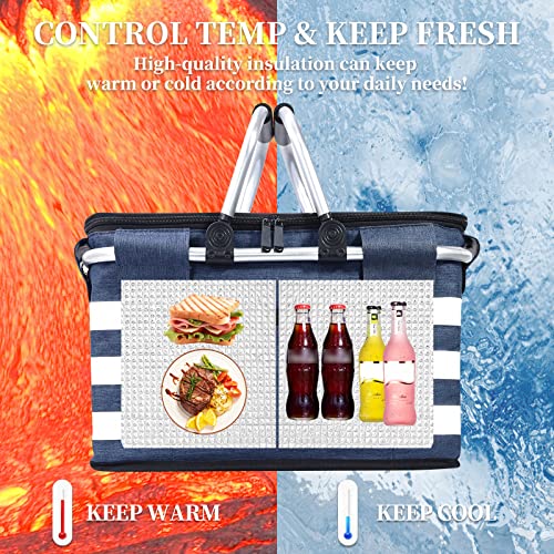 KEFOMOL Insulated Picnic Basket,Leak-Proof Collapsible Cooler Bag,26L Grocery Basket with Lid,2 Sturdy Handles,Storage Bas...