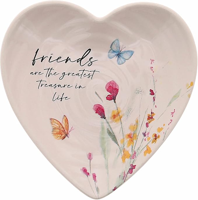 Pavilion Gift Company - Friend - Ceramic Heart-Shaped Keepsake Dish, Watercolor Floral Design, Valentines Day Gift For Gir...
