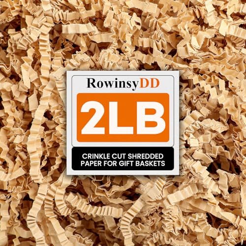 RowinsyDD 2LB Kraft Crinkle Paper Filler, Brown Cut Shredded Paper for Gift Baskets Packaging Wrapping Cushion Stuffing Bo...
