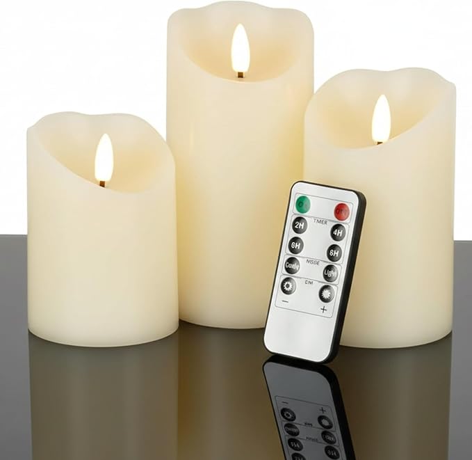 VENTA Realistic Glow Flameless Candles | Decorative Set of 2 in White Dotted Glass with Remote & Timer | Decorative Table ...