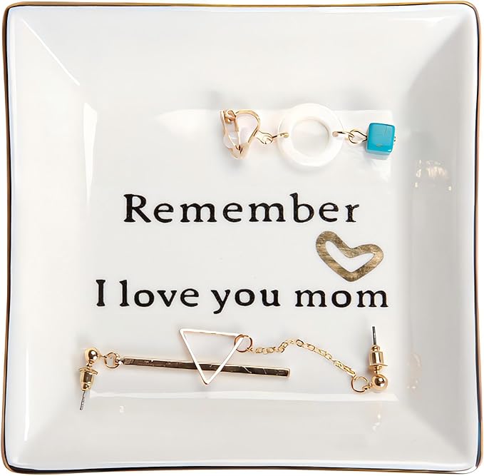 HOME SMILE Ceramic Ring Dish Jewelry Tray-Mom Gifts, Remember I Love You Mom - Birthday, Mother's Day, Christmas Gifts for...