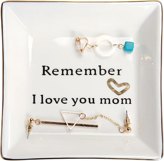 HOME SMILE Ceramic Ring Dish Jewelry Tray-Mom Gifts, Remember I Love You Mom - Birthday, Mother's Day, Christmas Gifts for...