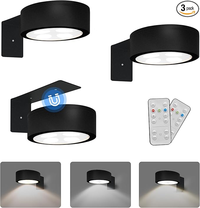 3-Pack Battery Operated Picture Light Magnetic Painting Light with 3 Lighting Modes,Remote and Dimmable Timer Art Display ...