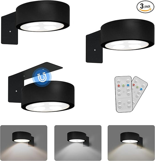 3-Pack Battery Operated Picture Light Magnetic Painting Light with 3 Lighting Modes,Remote and Dimmable Timer Art Display ...