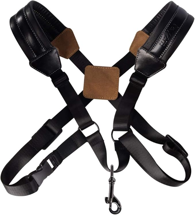 Rayzm Saxophone Strap, Universal Double Shoulder Leather Strap for Sax, Adjustable Padded Harness Strap for Alto Tenor Bar...