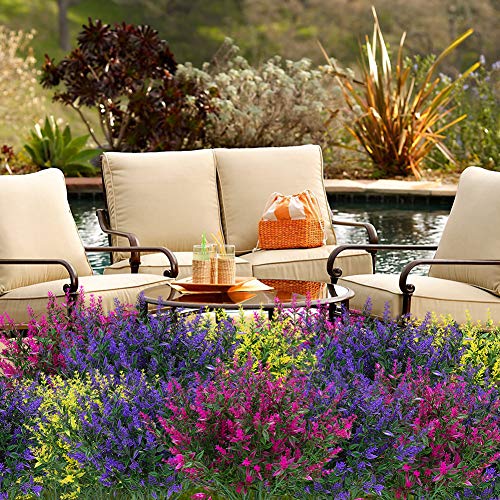 ArtBloom 16 Bundles Outdoor Artificial Lavender Fake UV Resistant No Fade Flowers Shrubs, Faux Plastic Greenery for Hangin...