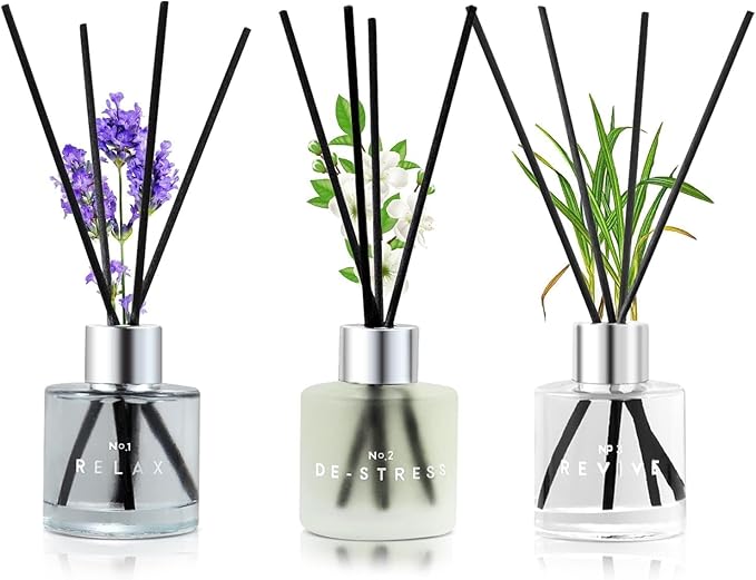 3 Pack Fragrance Reed Diffuser, 50ML Lavender Jasmine Lemongrass Aromatherapy Diffuser Set with 12 Black Fiber Sticks,Air ...