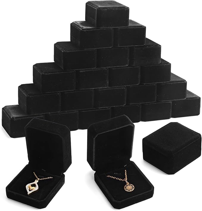 Sureio 24 Pcs Velvet Jewelry Gift Boxes Bulk for Necklace Pendant Ring Earring Bracelet Display Case Wedding (Black)