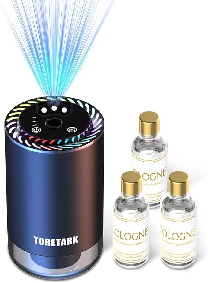Smart Car Air Freshener with Star Light & 150ml Diffusers Oil Refills, Auto On/Off Aroma Diffuser, 3 Adjustable Modes Rech...