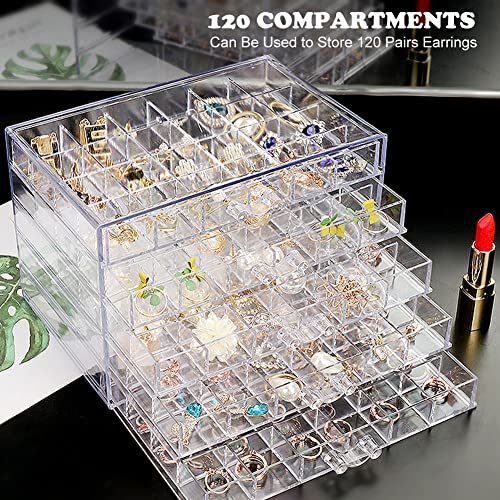 QIYUSHRY Earring Storage Box Acrylic Jewelry Storage Holder Ring Clear Plastic Transparent Jewelry Display Stand with 5 Dr...