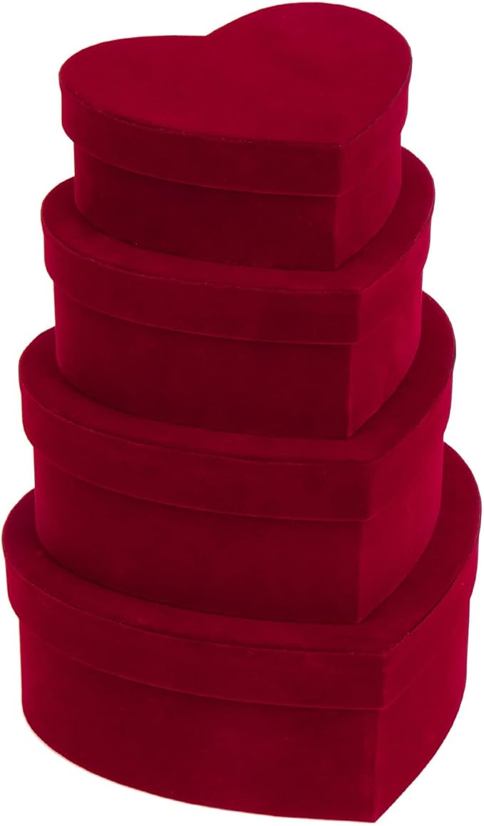 GnFlus Red Wine Gift Boxes with Lids for Presents 4 Pack Heart Shaped Velvet Nesting Burgundy Gifts Box for Arrangements F...