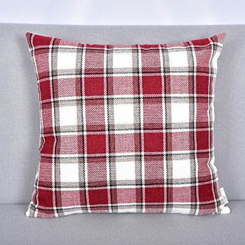 NATUS WEAVER 2 Piece Burgundy White Checker Pillow Case Soft Linen Square Decorative Throw Cushion Cover Pillowcase with H...