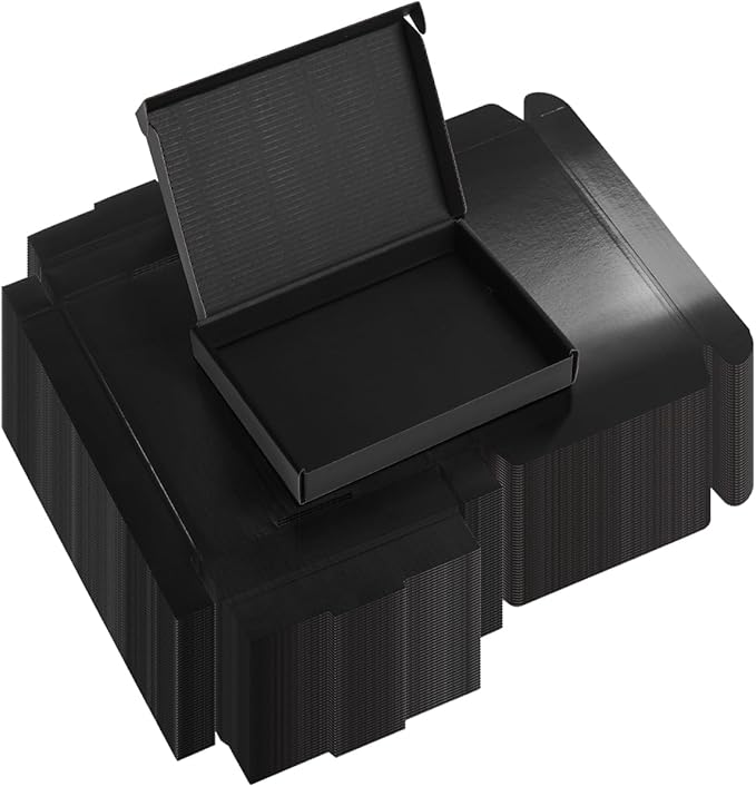 Rempry 7x5x1 Inches Black Shipping Boxes Pack of 50, Cardboard Corrugated Mailer Boxes for Packaging Small Business, Small...