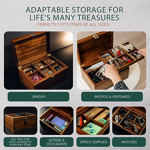 Public House Locking Wooden Keepsake Box, Customizable Design With Adjustable Tray. Large Wooden Box with Hinged Lid for W...