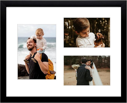 Golden State Art, 11x14 Black Wood Picture Frame - White Mat for 5x7 and 4x6 Photos - Real Glass, Sawtooth Hanger, Swivel ...