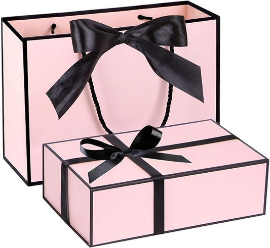 Magnetic Gift Box with Lids Ribbons and Gift Bag for Presents, 9.5x6x3" Pink Gift Box with Bag Set for Women Girl Her, Cut...
