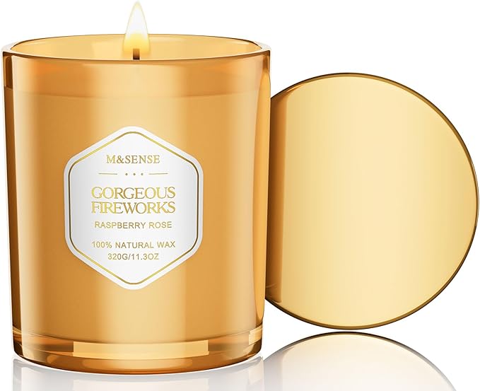 M&SENSE Gorgeous Fireworks Floral Scented Candle, 11.3oz Aromatherapy Gifts 70 Hours Long Lasting Burn, Cotton Wick Natura...