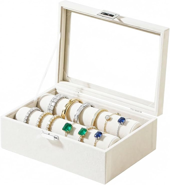 Gghenda Bracelet Display Holder with Clear Lid, Jewelry Storage Organizer Box Case with Rods for Bangles, Watches, Women (...