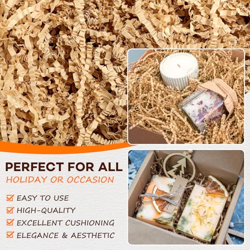 RowinsyDD 2LB Kraft Crinkle Paper Filler, Brown Cut Shredded Paper for Gift Baskets Packaging Wrapping Cushion Stuffing Bo...