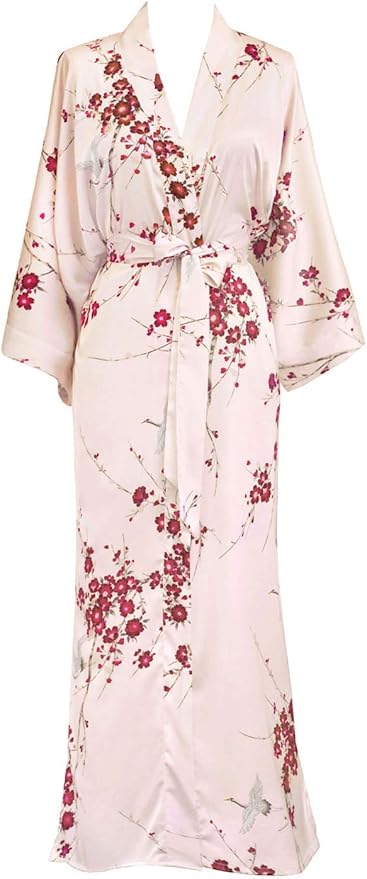 OLDSHANGHAI Luxury Kimono Robe for Women | Long Floral Robe | Original Design | Removable Waist Tie Closure