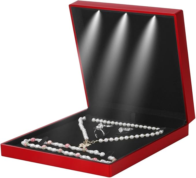 LETURE Large Velvet Jewelry Set Gift Box, Necklace Box With LED Light, Elegant Velvet Gift Box For Bracelet Necklace Earri...