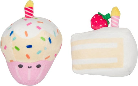 Pearhead Happy Birthday Cake Cat Toy Set, Stuffed Birthday Cake and Cupcake Cat Toys with Catnip and Squeakers, Interactiv...