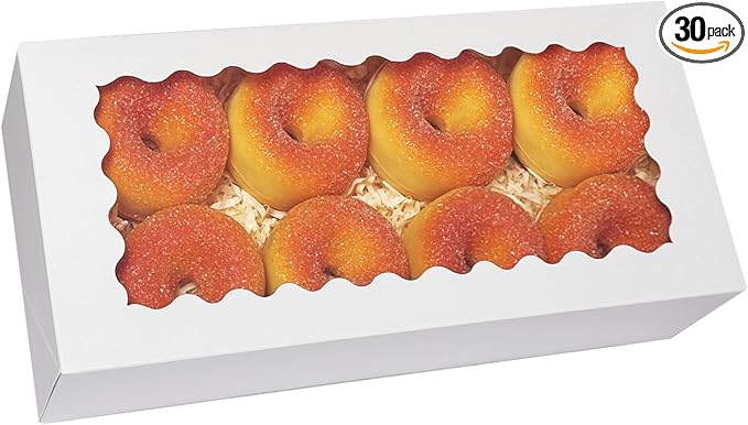 qiqee Auto-pop up 12x5.5x2.5 Inch White Cookie Box with Window 30Pcs Pastry Macaron Bakery Box For Packaging