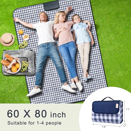 SAMSIER Outdoor Picnic Blankets Waterproof Foldable Sandproof, Large Gingham Cute Picnic Mat Washable Portable for Park Be...