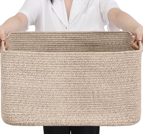 Optish 75L Large Blanket Basket, Woven Storage Baskets with Reinforced Handles, Rope Laundry Basket for Living Room, Bedro...