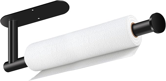 Paper Towel Holder, Self Adhesive or Drilling Paper Towel Holder Under Cabinet, Stainless Steel Black Paper Towel Holders ...
