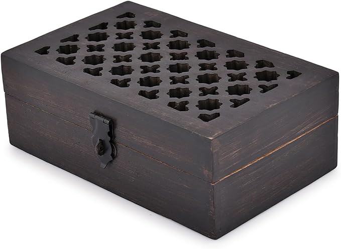 BHAVATU Mango Wood Decorative Wooden Box with Hinged Lid Ideal for Keepsakes, Trinkets, Jewelry and Other Stash (8" x 5" x...