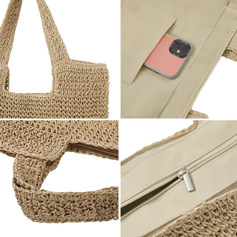 COZYOFFI Straw Beach Tote Bag: Large Summer Boho Woven Bags - Rattan Handmade Shoulder Handbags for Women