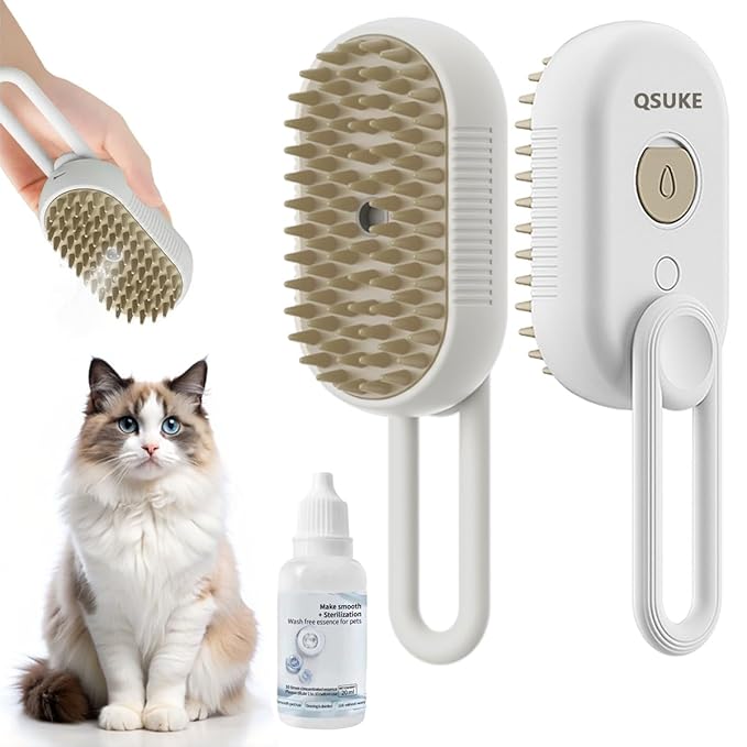 Cat Steam Brush, 3 in 1 Pet Steam Cats Brushes Rechargeable Anti-Static Grooming Brushe, Vibration Massage Cleaning Sheddi...